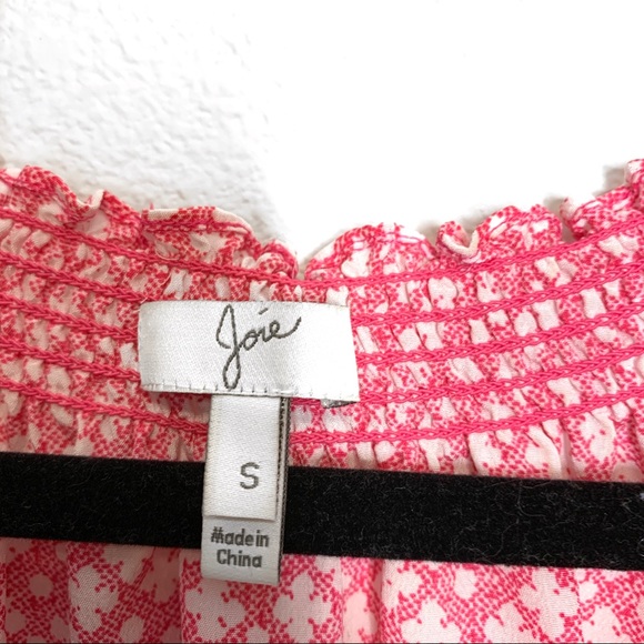 Joie Pink Patterned 100% Silk Peasant Style Top - Picture 6 of 7